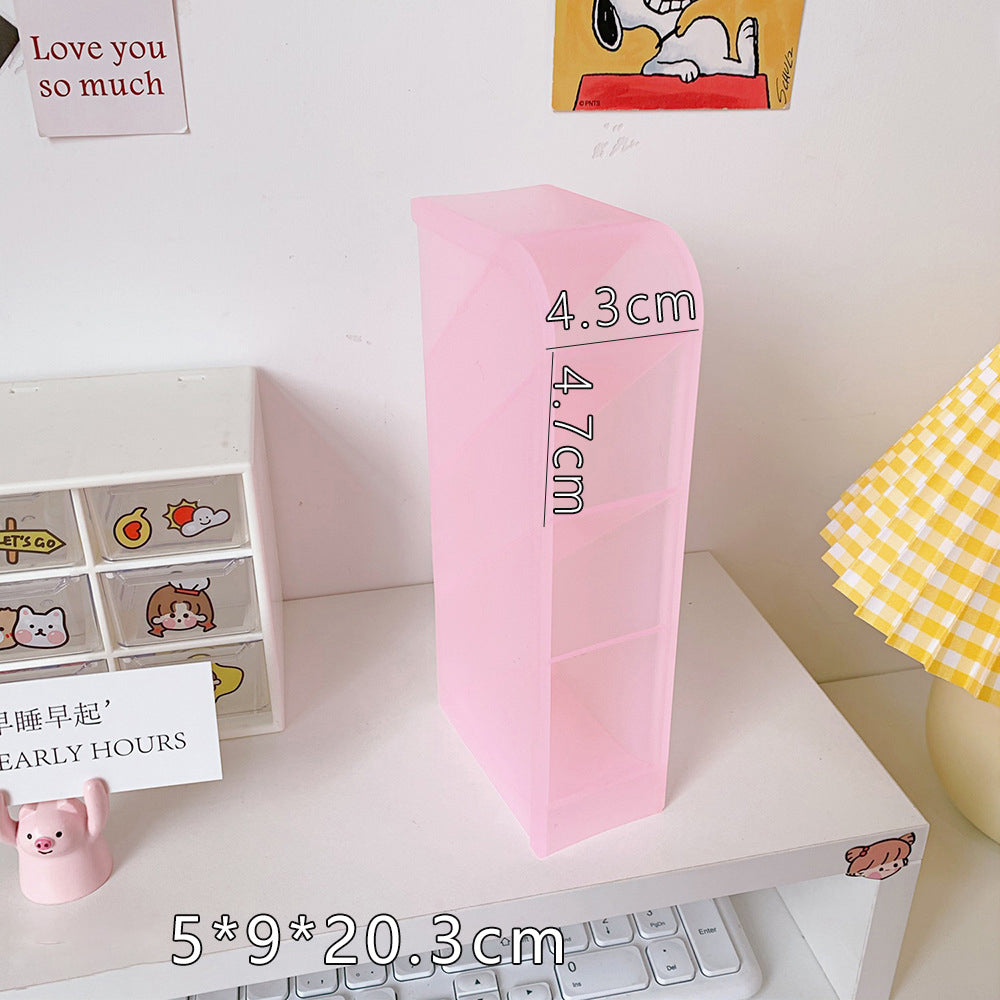 Ins Girl Heart Desktop Storage Tube Simple Wild Four-Grid Oblique Pen Holder Makeup Brush Lipstick Storage Box
