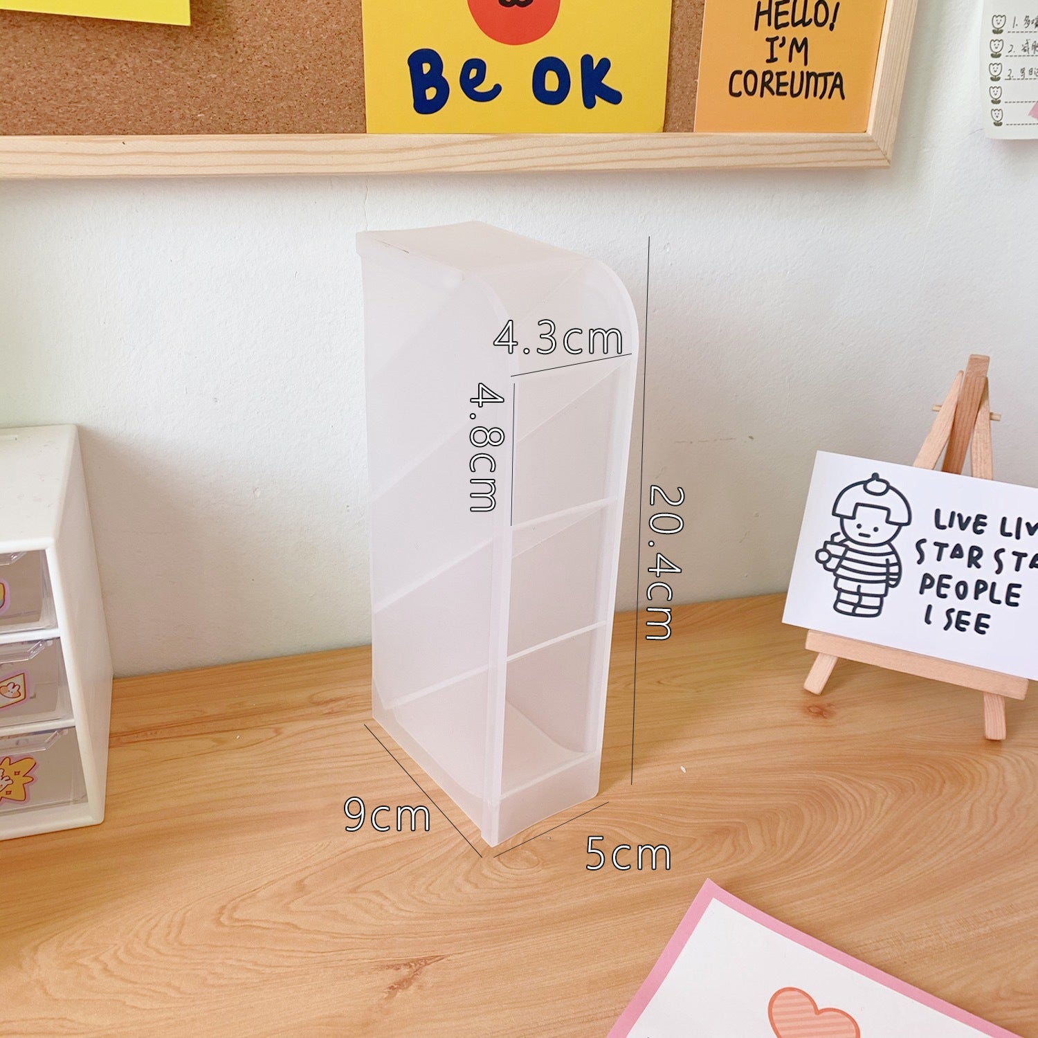 Ins Girl Heart Desktop Storage Tube Simple Wild Four-Grid Oblique Pen Holder Makeup Brush Lipstick Storage Box