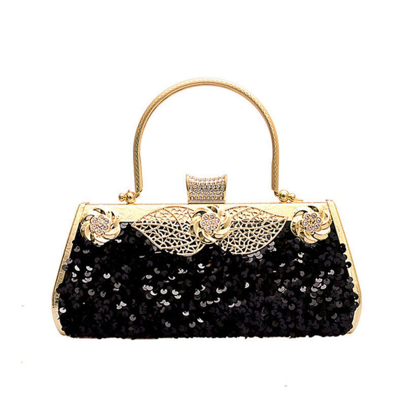 Pochette Elegante Nera Donna con Strass e Paillettes