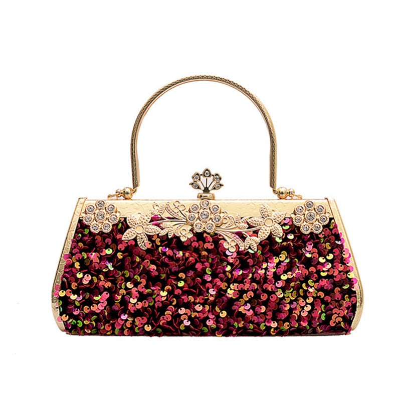 Pochette Elegante Nera Donna con Strass e Paillettes