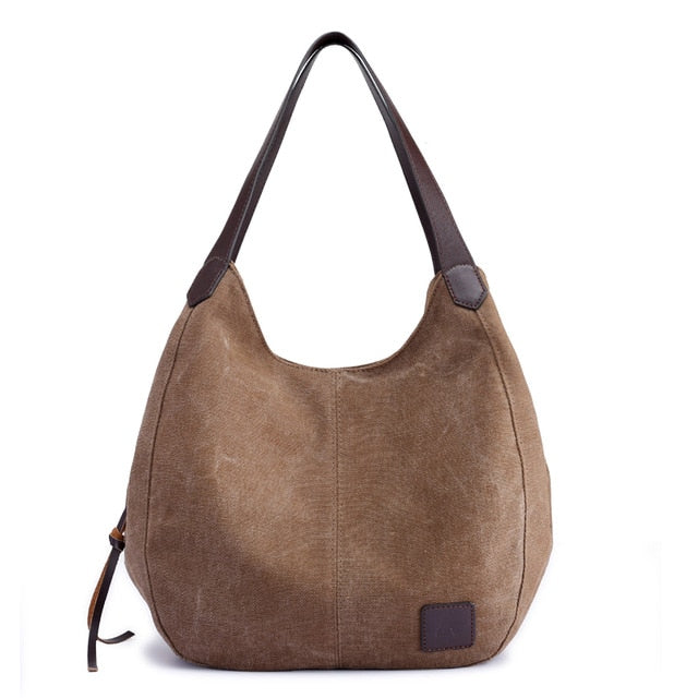 Borsa Grande Donna Canvas con Tasche e Zip Elegante