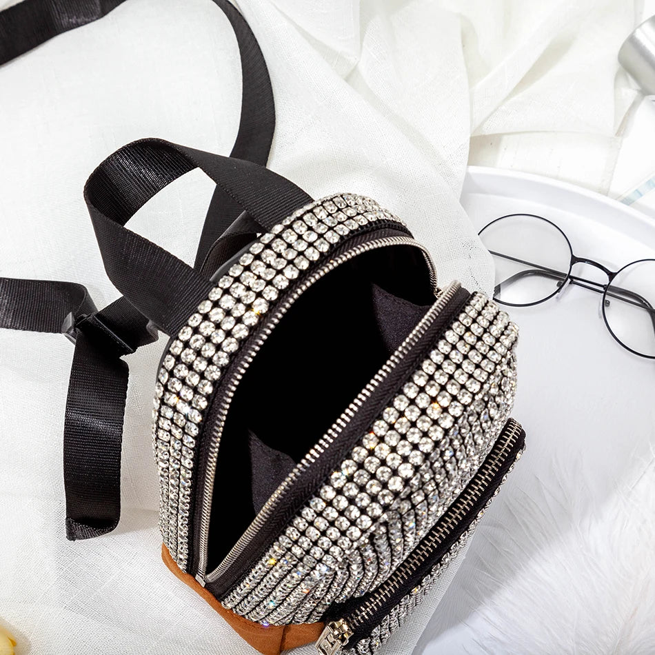 Borsa Kawaii Donna Argento con Strass a Tracolla
