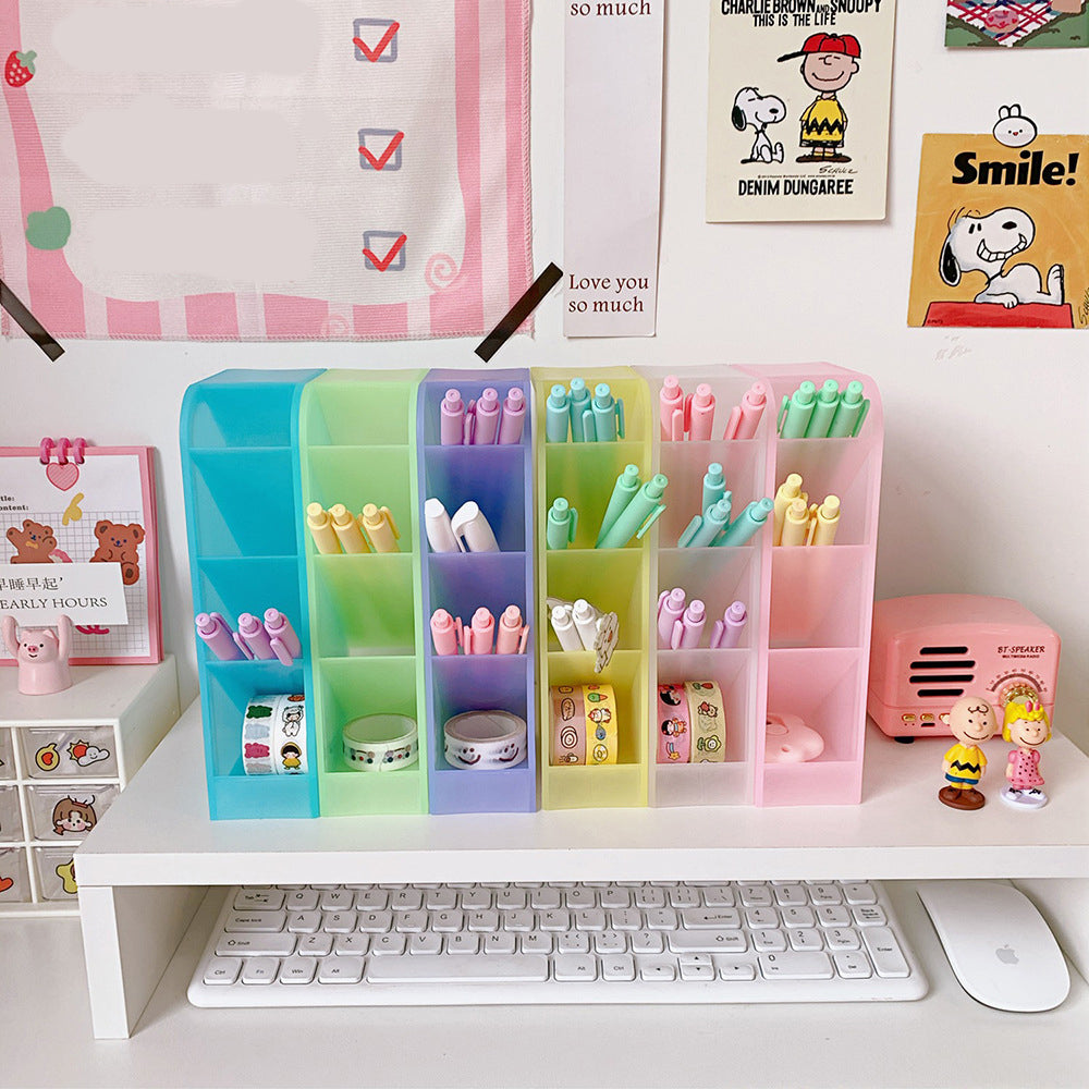 Ins Girl Heart Desktop Storage Tube Simple Wild Four-Grid Oblique Pen Holder Makeup Brush Lipstick Storage Box