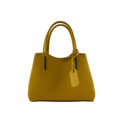 RB1004R | Borsa a Mano in Vera Pelle Made in Italy con Tracollina removibile e attacchi con moschettoni in metallo Canna di Fucile - Colore Senape - Dimensioni: cm 33 x 25 x 15 + Manici 13 cm-0