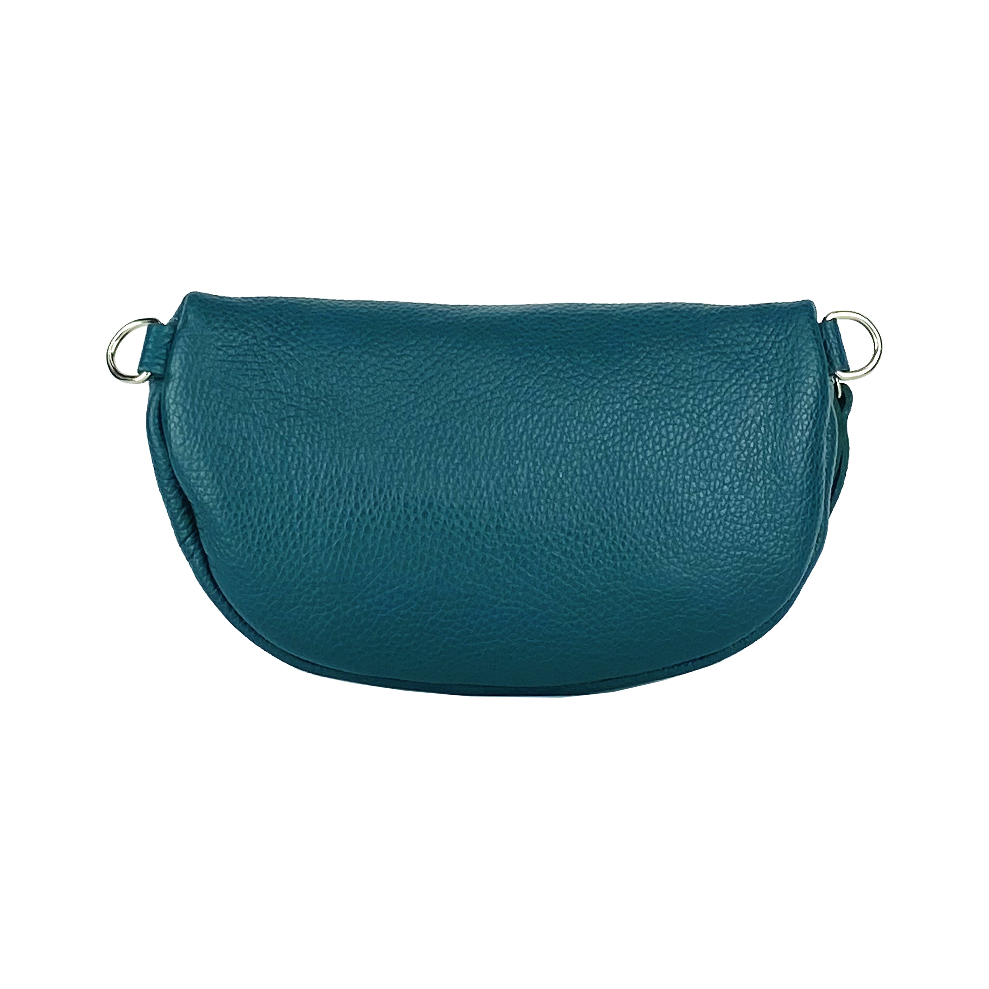 RB1015BZ | Marsupio con tracolla removibile in Vera Pelle Made in Italy. Attacchi con moschettoni in metallo Nickel Lucido - Colore Ottanio - Dimensioni: 24 x 14 x 7-2