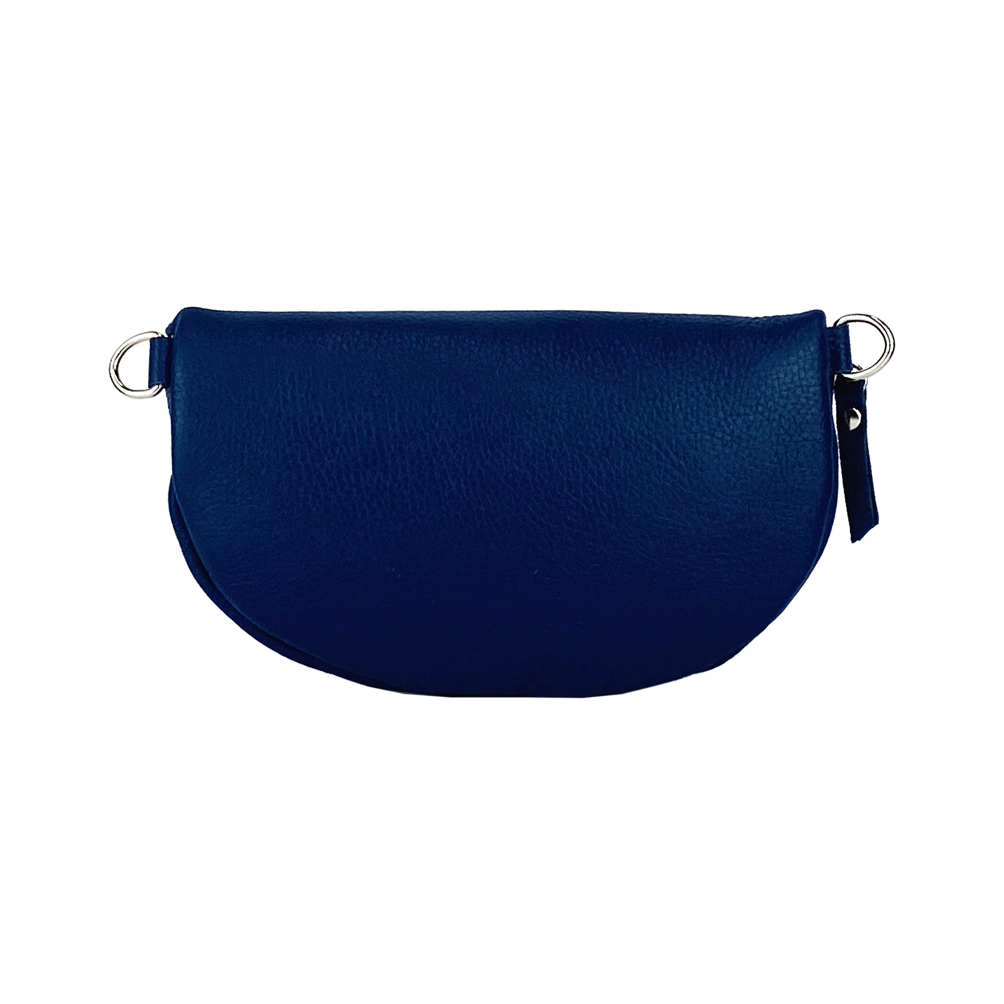 RB1015D | Marsupio con tracolla removibile in Vera Pelle Made in Italy. Attacchi con moschettoni in metallo Nickel Lucido - Colore Blu - Dimensioni: 24 x 14 x 7-2