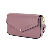 RB1023AZ | Borsa piccola a Spalla con Tracolla a catena removibile in Vera Pelle Made in Italy. Pattina di Chiusura. Accessori in metallo Oro Lucido - Colore Rosa Antico - Dimensioni: cm 22 x 12 x 3-0