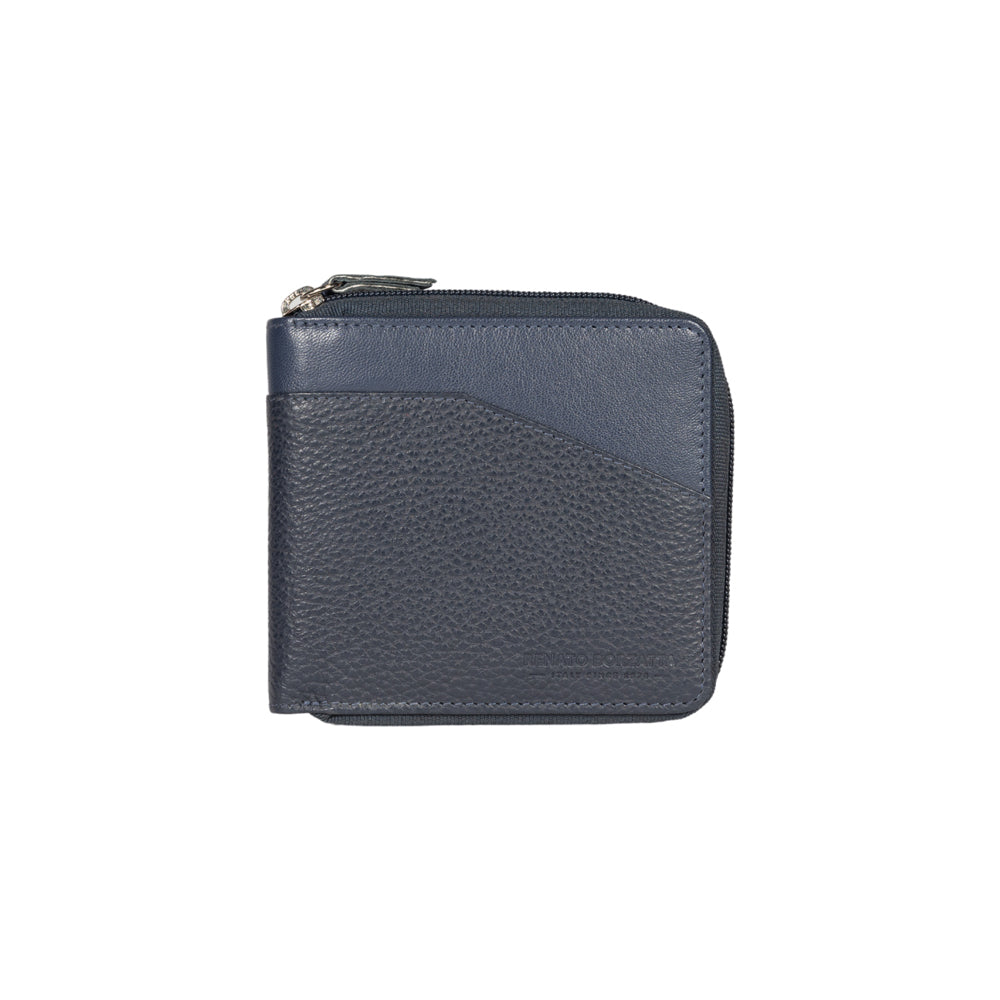 RB12175D | Portafogli con Lampo in Vera Pelle pieno fiore, grana dollaro/leggera. Colore Blu. Protezione RFID. Dimensioni da chiuso: cm 11,5 x 10,5 x 2. Confezione: Scatola regalo fondo/coperchio-2