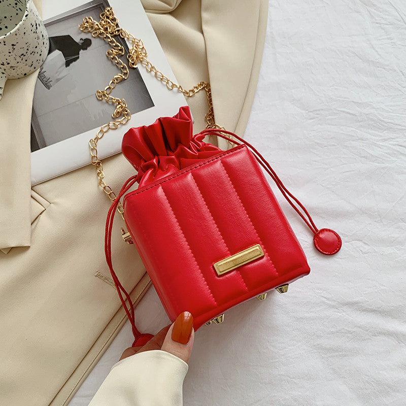 Chain Shoulder Messenger Box Small Square Drawstring Bucket Bag