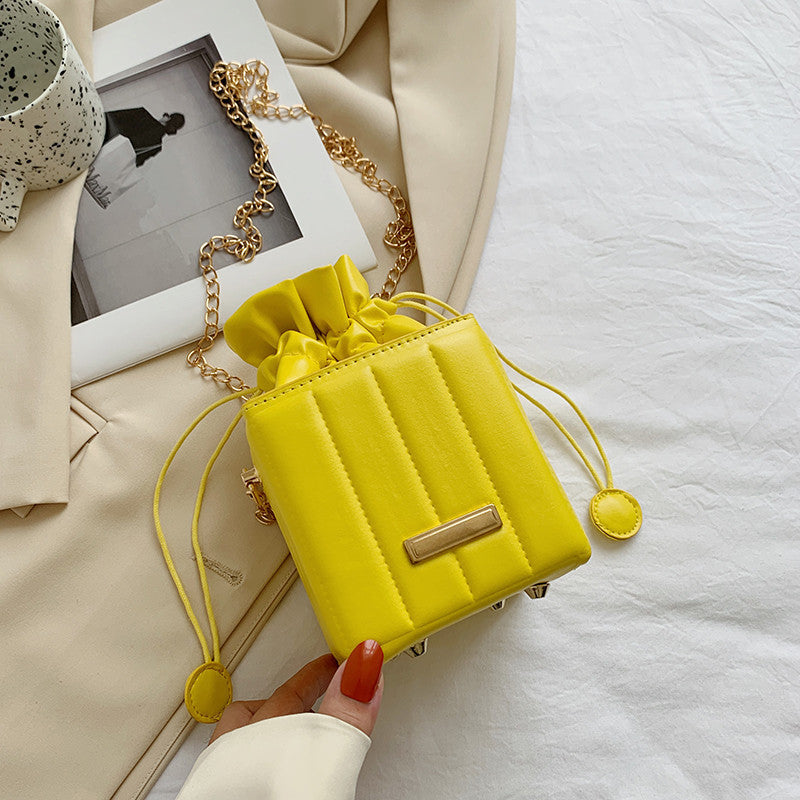 Chain Shoulder Messenger Box Small Square Drawstring Bucket Bag